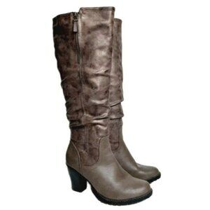 TENDER TOOTSIES Knee High Heel Ruched Distressed Finish Boots Taupe Gray Sz 11